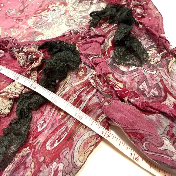 Stefanel VTG Y2K Silk Sheer Paisley Blouse Lace Trim Pearl Romantic Whimsical S - Picture 5 of 11